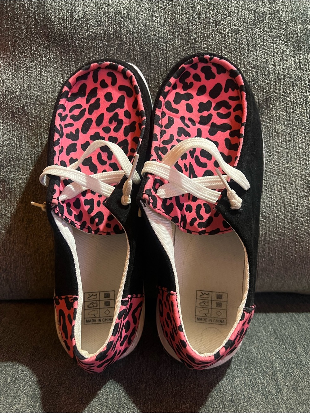 2 pairs Women’s Black Canvas Slip-On Flats with Pink Leopard Insole